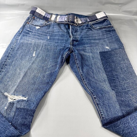 Levis 501 Jeans Women Patchwork Denim Ragged Lands Color Block Raw Hem Straight - Picture 13 of 16